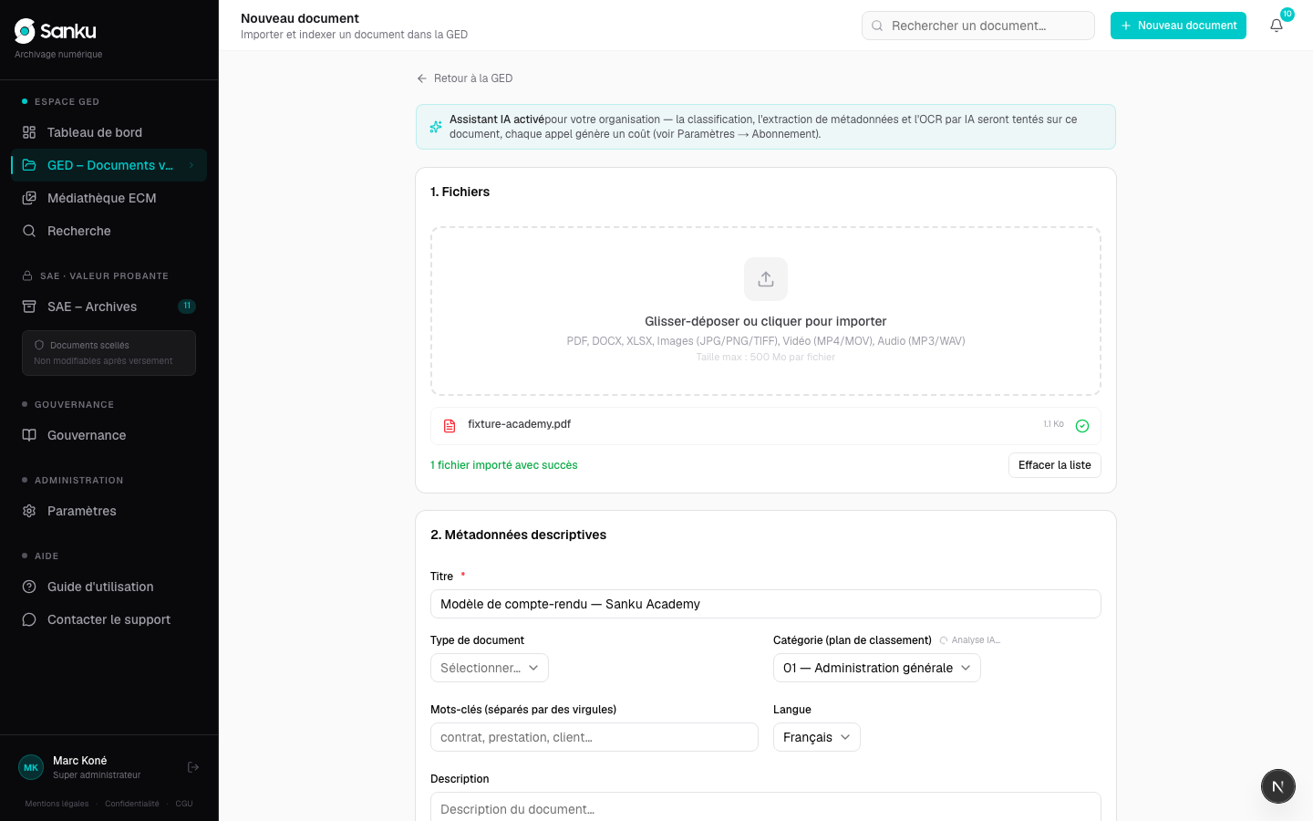 Importer un document — capture 2