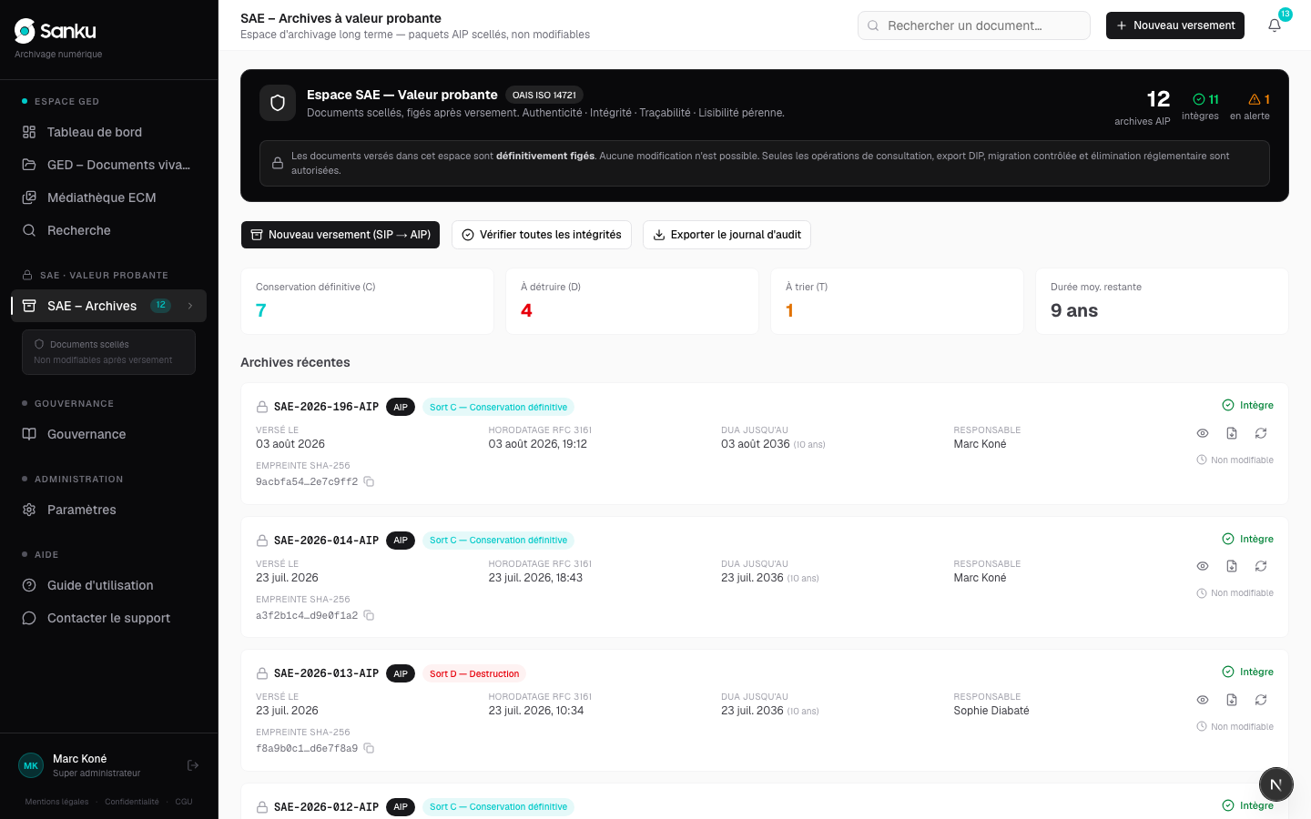 Éliminer une archive en fin de DUA — capture 2