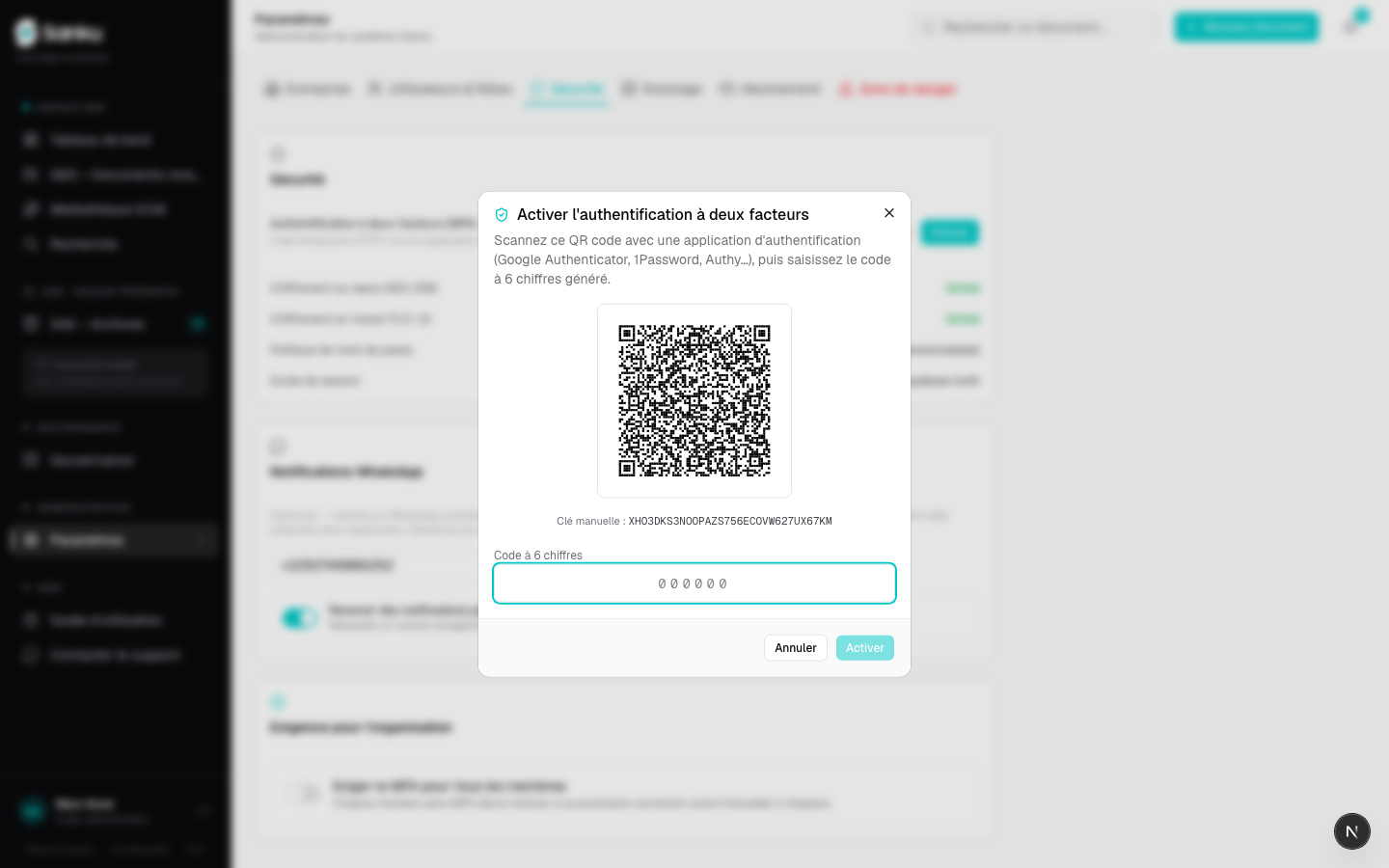 Activer le MFA et sauvegarder ses codes de récupération — capture 2